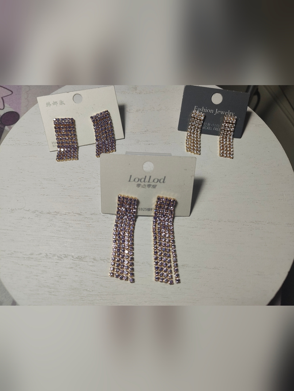 Lavender Gold Crystal Cascade Earrings